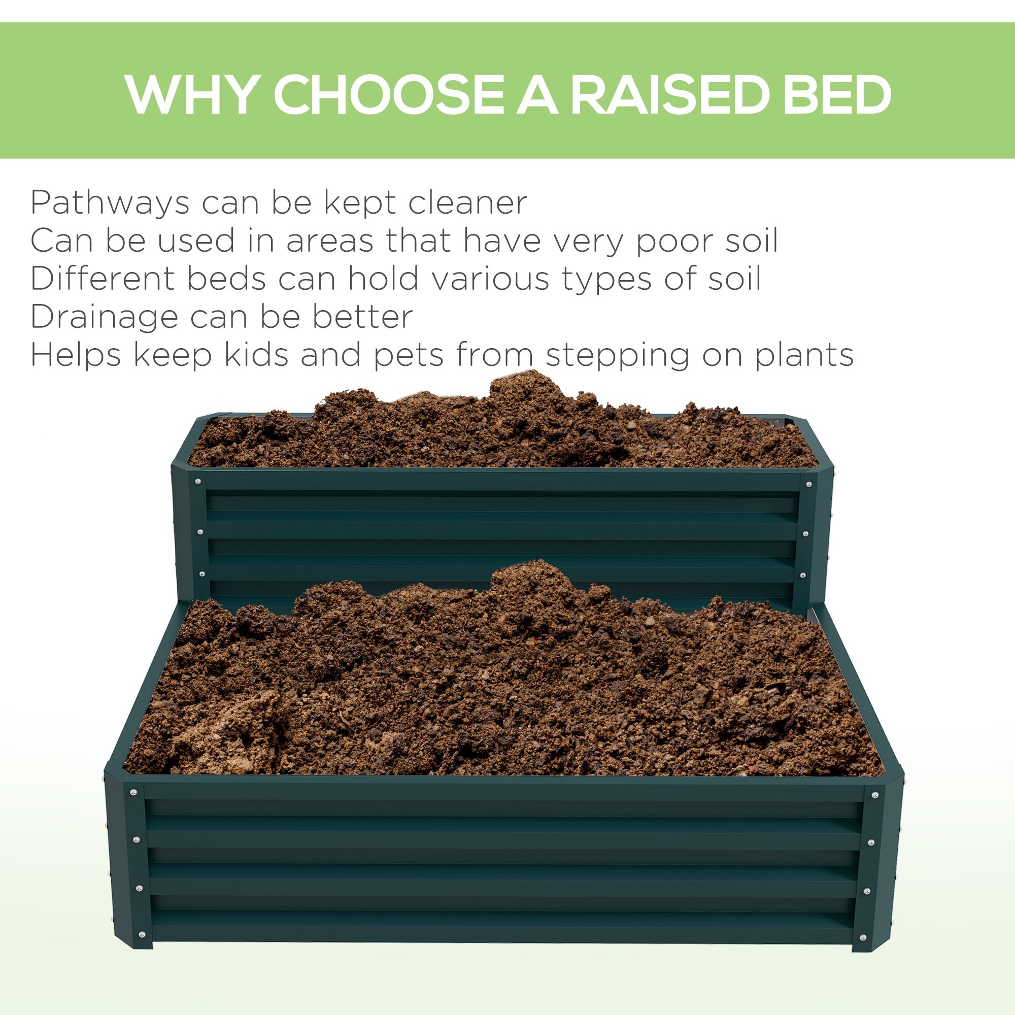Outsunny 2-Tier Galvanized Raised Garden Bed: 47"x40"x23" Steel Planter Box for Veggies, Flowers & Herbs in Green 