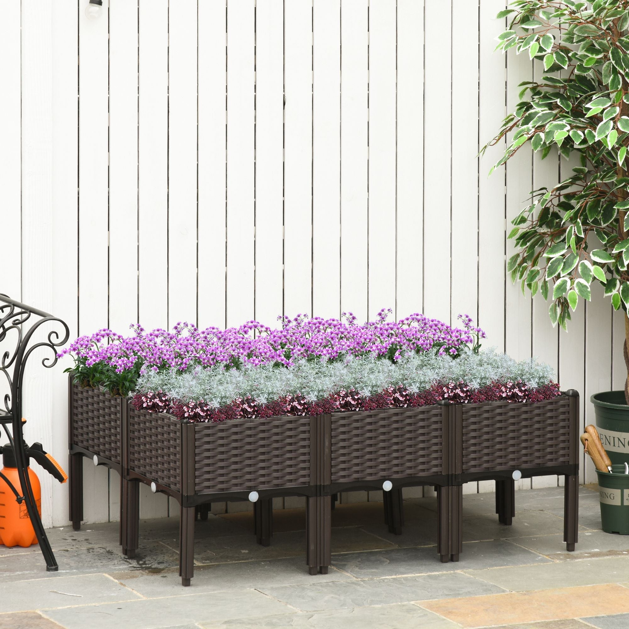 Outsunny 6-piece Raised Garden Bed PP Stackable Flower Vegetable Herb Grow Box Plant Stand 