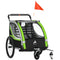 Aosom 3-in-1 Bike Trailer for Kids, Running Stroller with 2 Seats, Jogging Cart with 5-Point Harness, Storage Units, Green