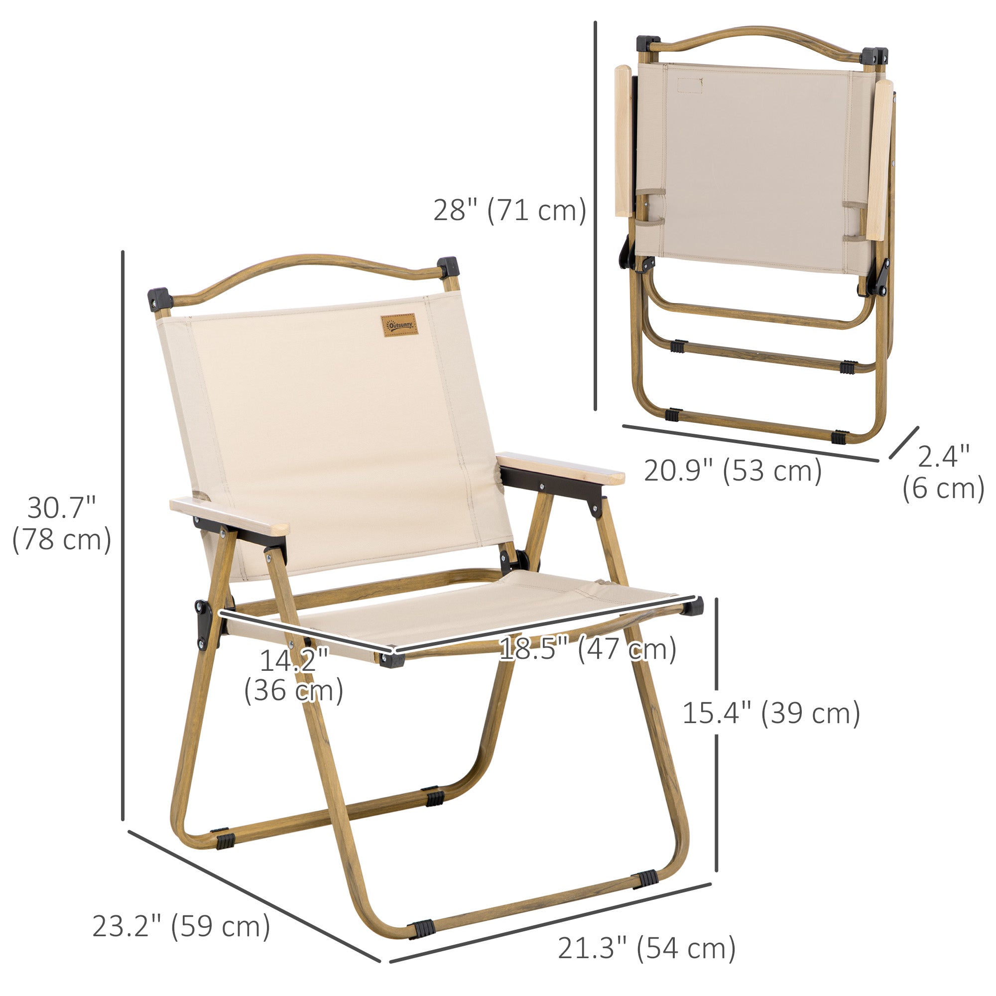 Outsunny Camping Chair, Lightweight Folding Chair, Portable Armchair, Excellent for Festivals, Fishing, Khaki 