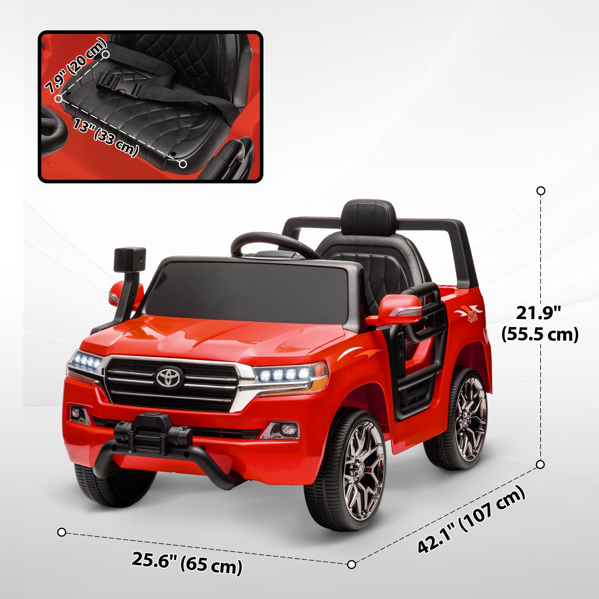 Qaba 12V Toyota LAND CRUISER Licensed Kids Car w/ Remote Control, Four Wheel Spring Suspension, Soft Start, LED Light, Red 
