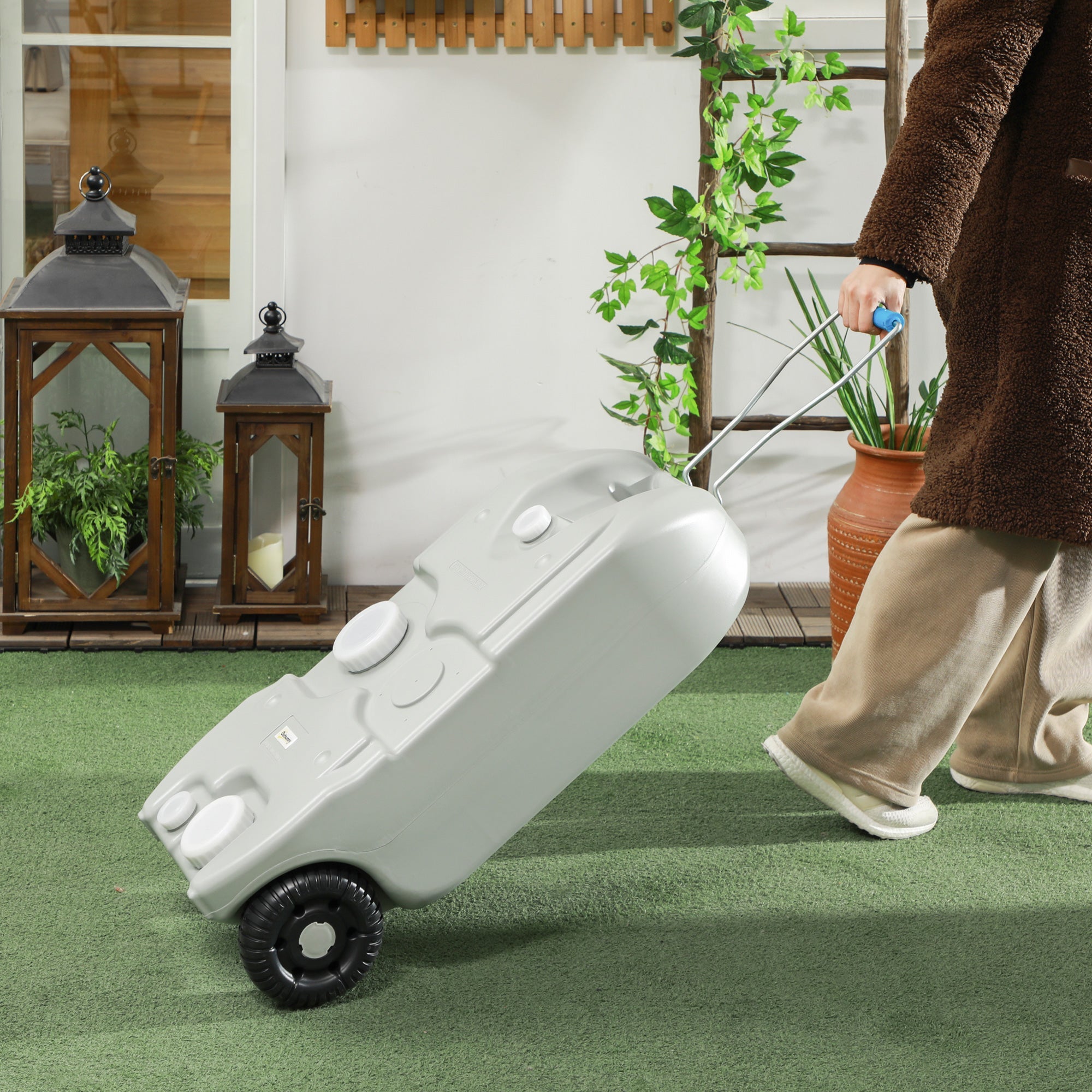 Outsunny RV Portable Waste Tank 10.6 Gallon Black Grey Water Storage with Wheels Handles for Camping 