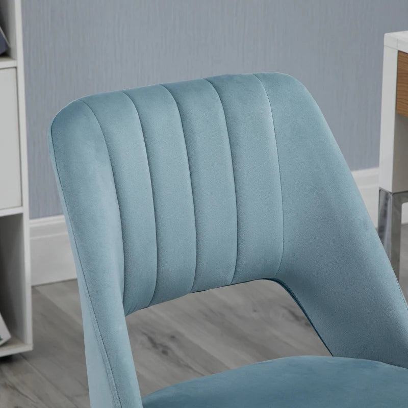 Mid Back Office Chair Velvet Fabric Swivel Scallop Shape Computer Desk Chair, Sky Blue