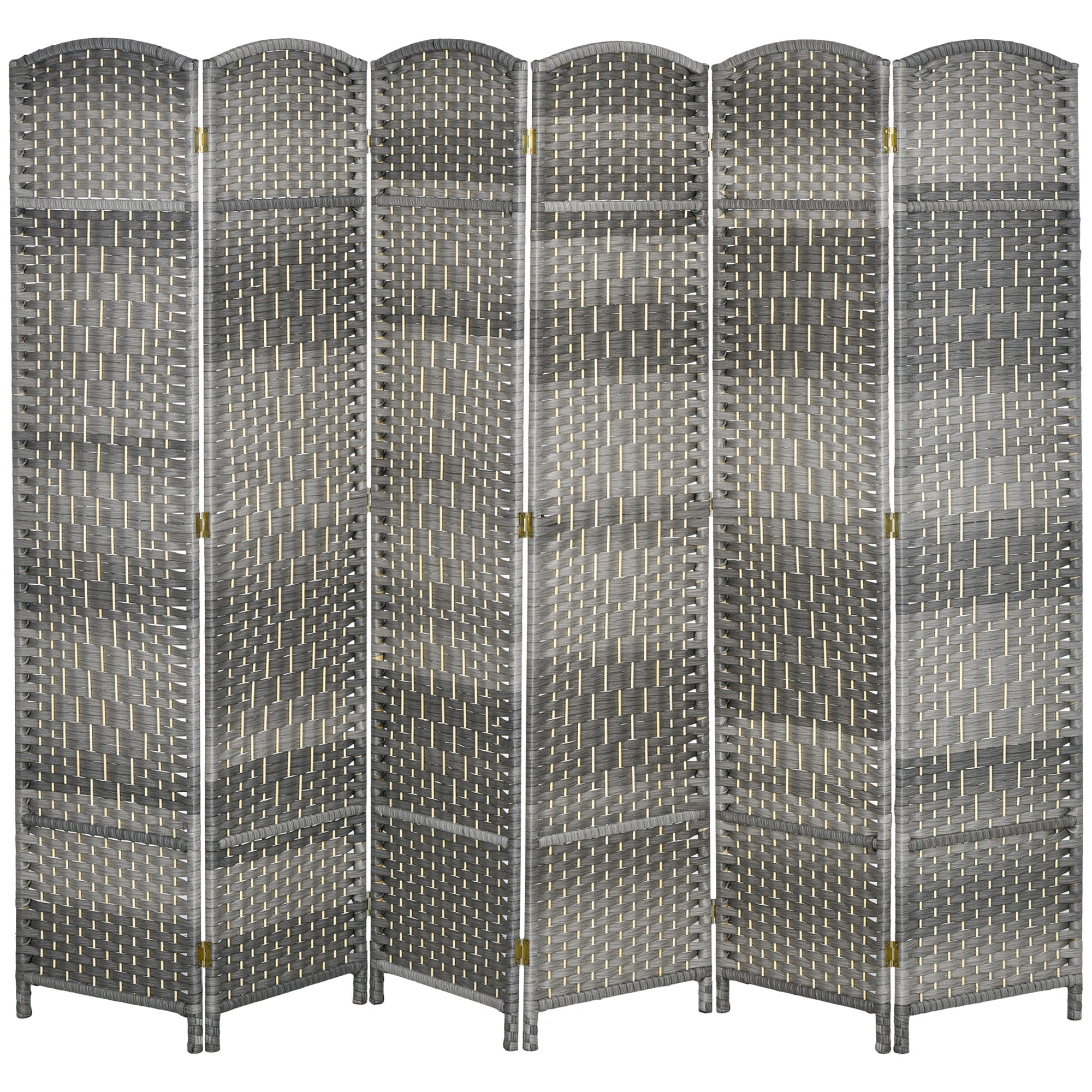 HOMCOM Artisan-Crafted Room Partition: 6-Panel Portable Folding Privacy Wall with Mixed Grey Weave Pattern 