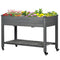 Outsunny Elevated Mobile Garden Bed - Dark Grey Wood Planter Box with Lockable Wheels & Storage Shelf for Herbs & Vegetables