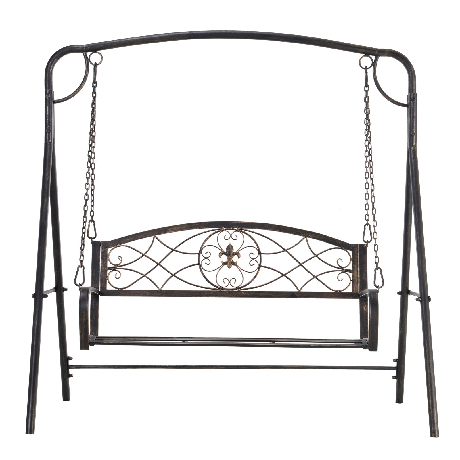 Outsunny 2 Seater Porch Swing Chair, Weather Resistant Outdoor Swing Seat with Metal Frame for Garden, Backyard, Lawn, Black 