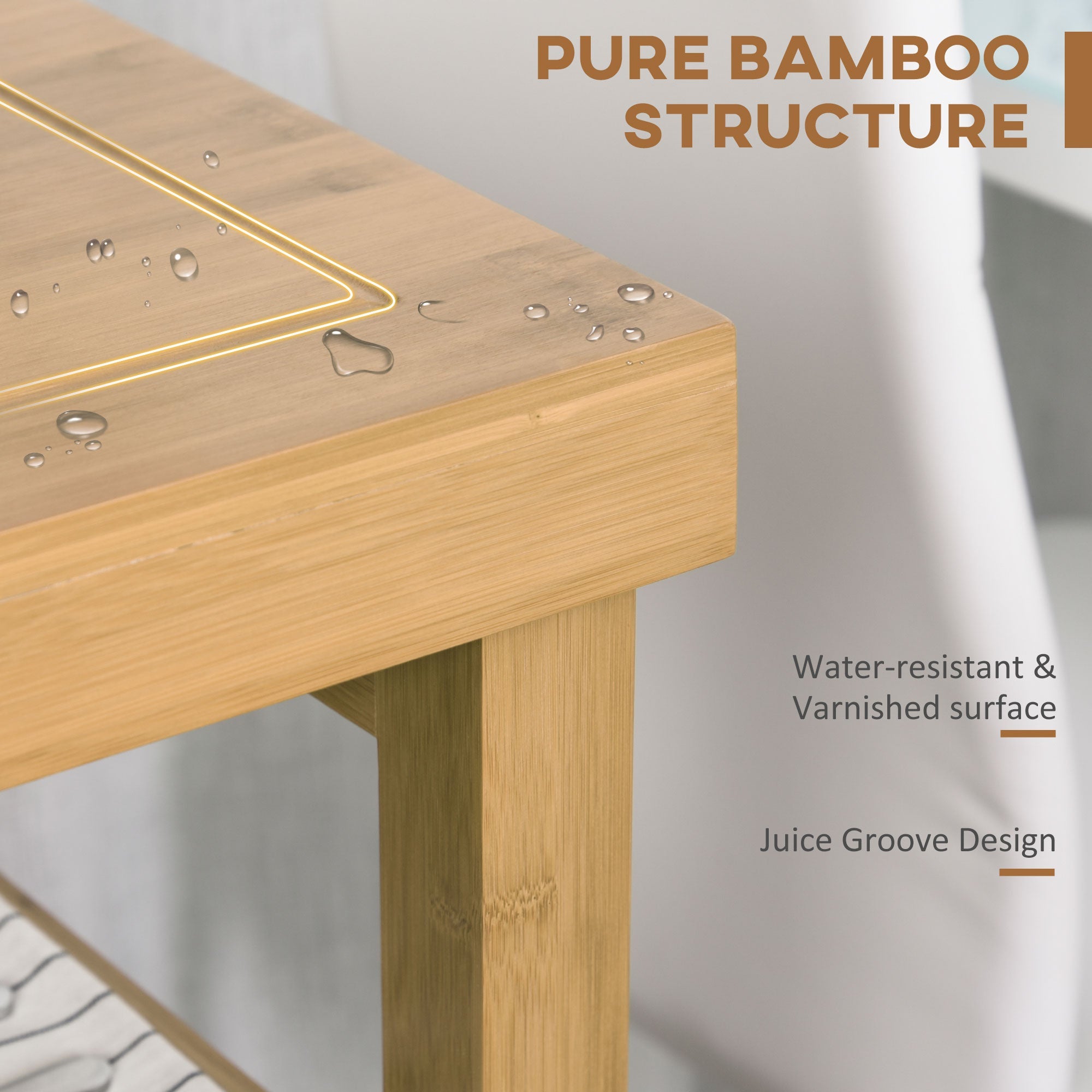 HOMCOM Bamboo Bounty: Kitchen Island Trolley Rolling Utility Cart with Wheels, Drawers, Shelves for Living Room 