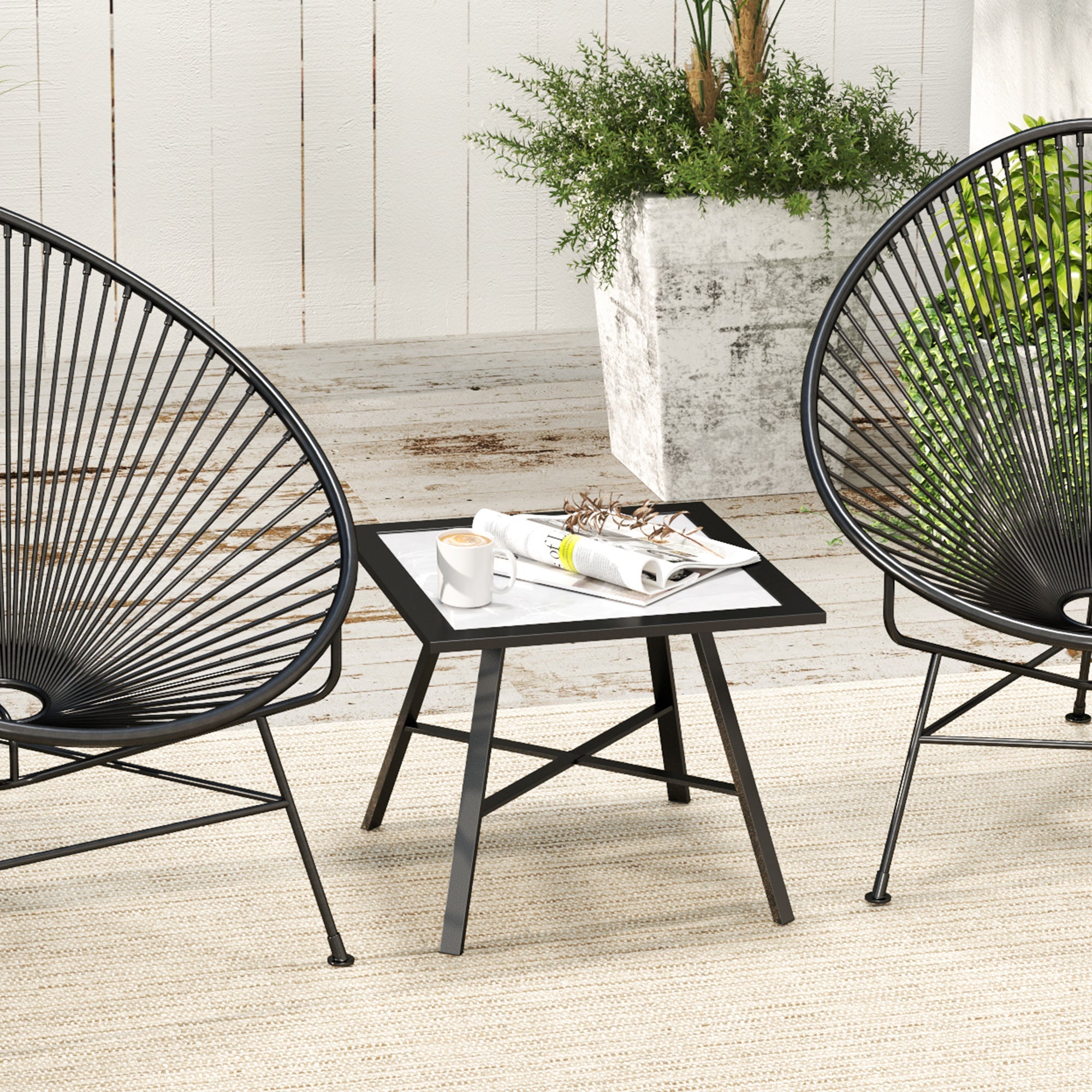 Outsunny Small Outdoor Side Table, Patio Side Table with SPC Tabletop for Garden, Patio, Lawn, Grey 