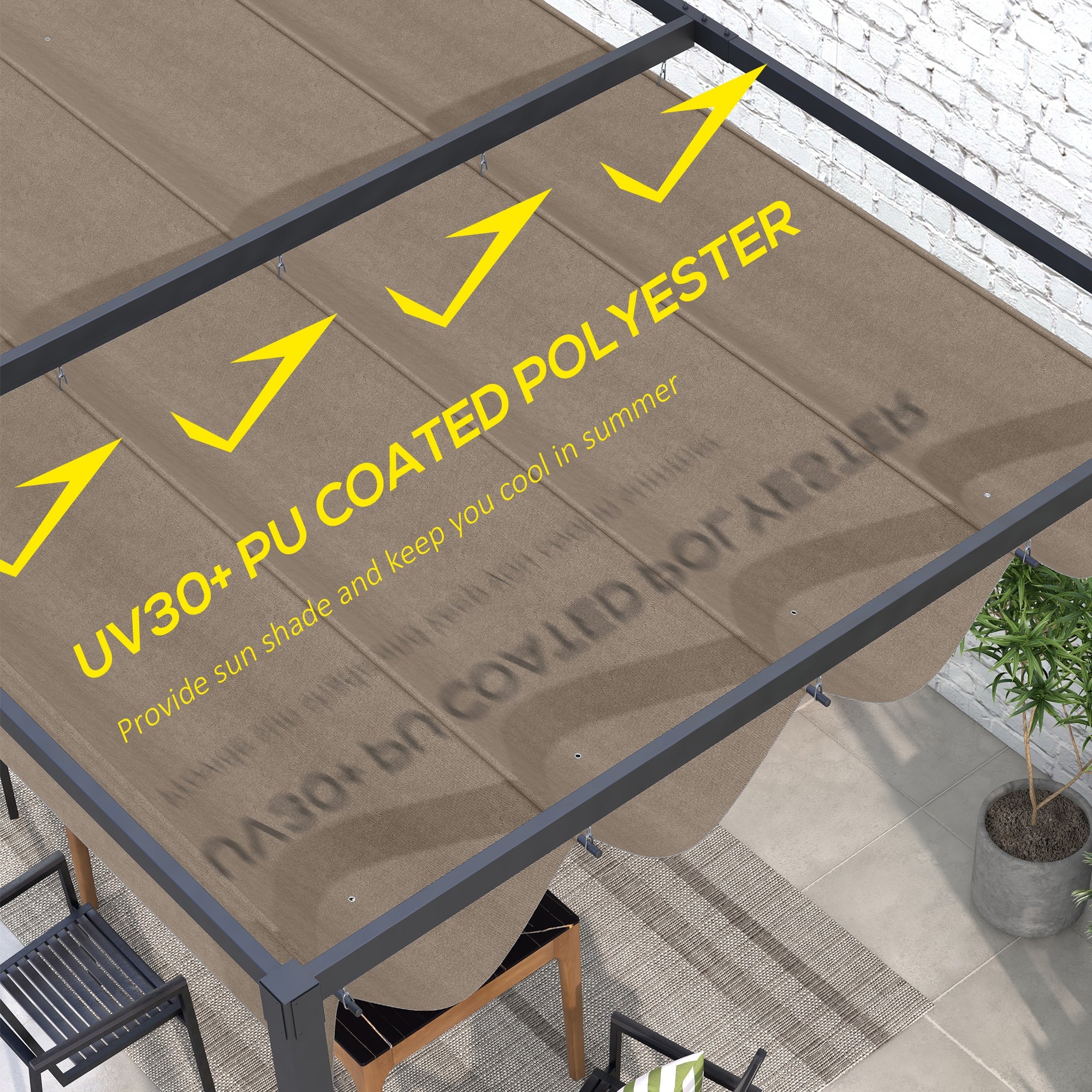 Outsunny Pergola Canopy, Retractable Sun Shade Cover for 9.8' x 7.1' Pergola, UV30+ Protected, Coffee 