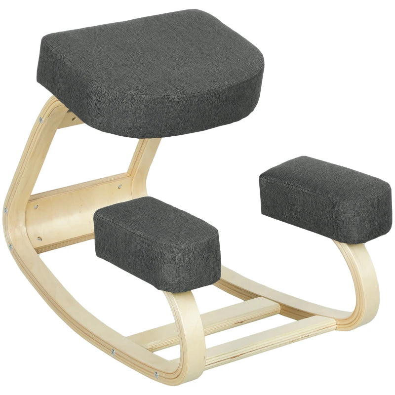 Ergonomic Kneeling Chair, Wood Kneel Stool with Thick Pads, Desk Knee Chair, Improve Posture, Dark Grey