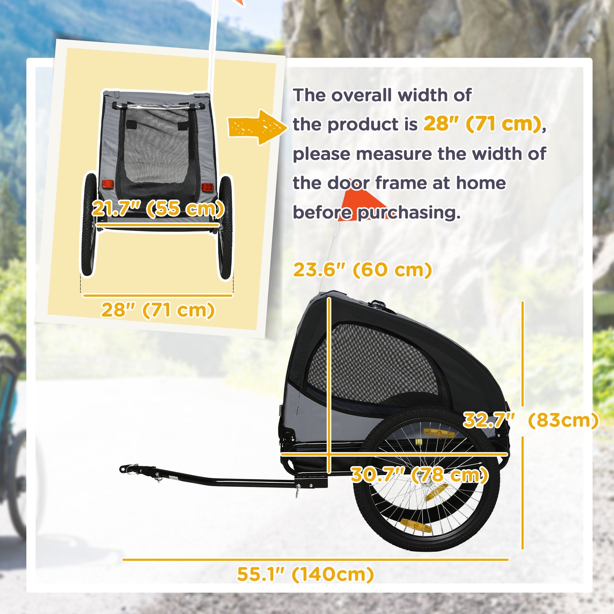 Aosom Medium Dog Bike Trailer with Safety Flag Quick Release Wheels Reflectors Hitch Coupler Black 