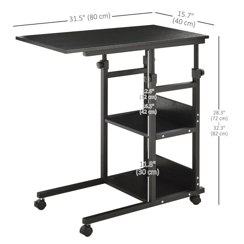Mobile Standing Desk, Adjustable Height 31.5 inch Stand Up Desk with Wheels for Home Office, Black