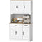 Tall Kitchen Pantry, 6 Doors, 2 Drawers, Adjustable Shelves & Worktop, Rustic Storage Cabinet for Living Room White