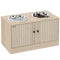 Raised Dog Bowls with Storage, Slow Feeder,  2 Stainless Steel Food and Water Bowl Non-Slip, Oak