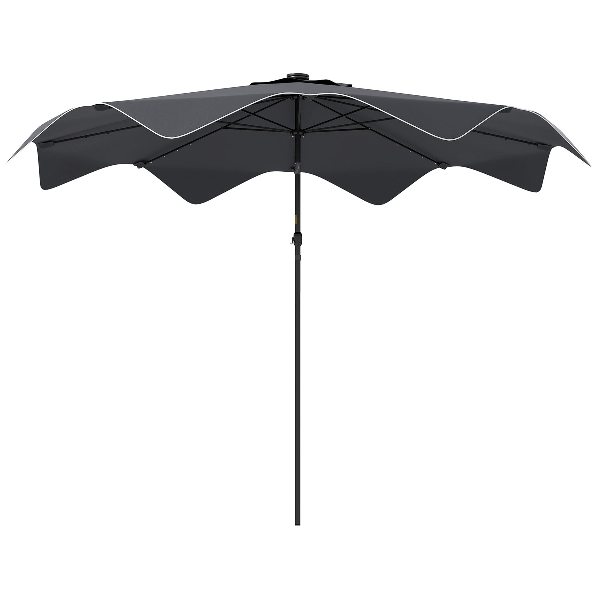 Outsunny Solar Patio Umbrella with LED and Tilt, Outdoor Market Table Umbrella Parasol with Crank, 10 x 10 ft, Dark Grey 