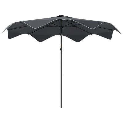 Outsunny Solar Patio Umbrella with LED and Tilt, Outdoor Market Table Umbrella Parasol with Crank, 10 x 10 ft, Dark Grey 