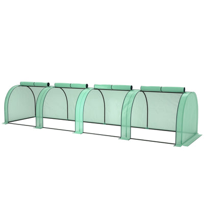Outsunny 13' x 3.3' x 2.6' Mini Tunnel Greenhouse with PE Cover Garden Green Grow Shed with Steel Frame Zipped Doors, Green 