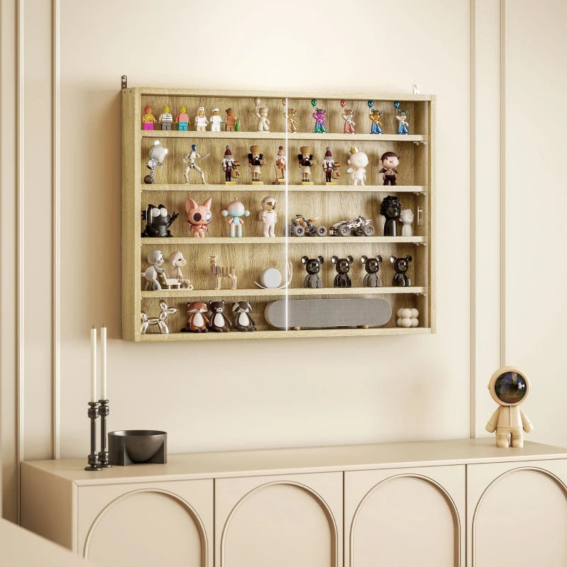 5-storey Display Cabinet, Shot Glass Display Case, Glass Curio Cabinet with 2 Glass Doors and 4 Adjustable Shelves, Oak