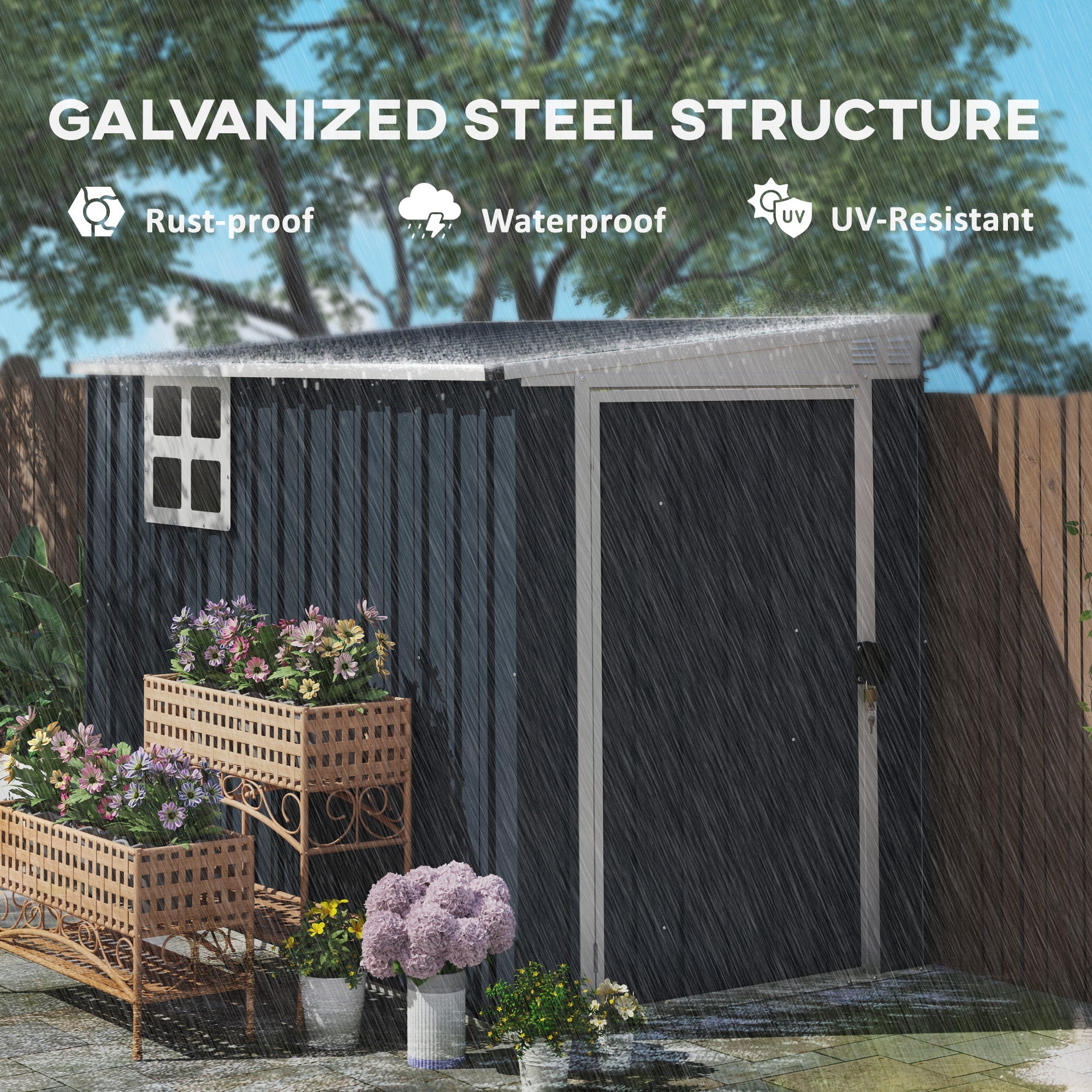 Outsunny 4' x 8' Outdoor Storage Shed, Metal Garden Shed with Window, 2 Vents and Lockable Door for Backyard, Garden, Patio 
