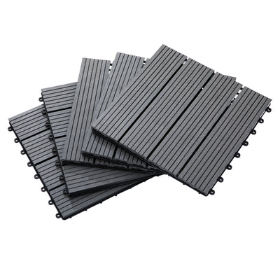 Outsunny 11 Pcs Plastic Interlocking Deck Tiles, 12" x 12" Non-slip Flooring Tiles for Indoor Outdoor Patio Balcony, Grey 