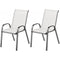 Outsunny Set of 2 Outdoor Dining Chairs, Stackable Lawn Chairs with High Back, Breathable Mesh Seat for Garden Porch, Light Grey
