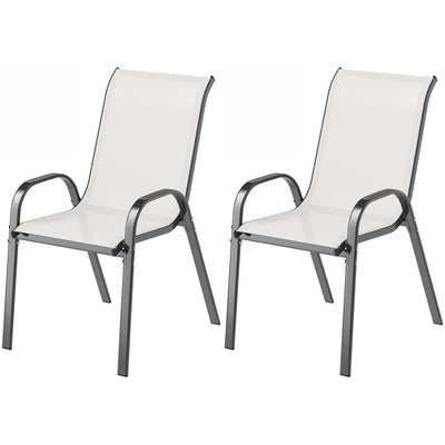 Outsunny Set of 2 Outdoor Dining Chairs, Stackable Lawn Chairs with High Back, Breathable Mesh Seat for Garden Porch, Light Grey 