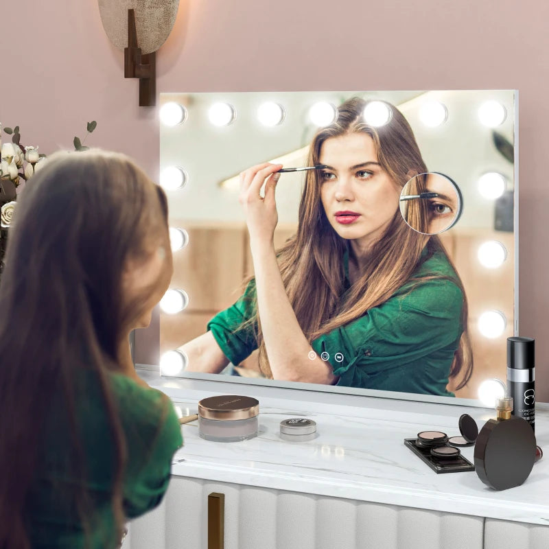 Hollywood Makeup Mirror with Lights, 3 Lighting Modes, USB Charging Port, Tabletop or Wall Mounted, White
