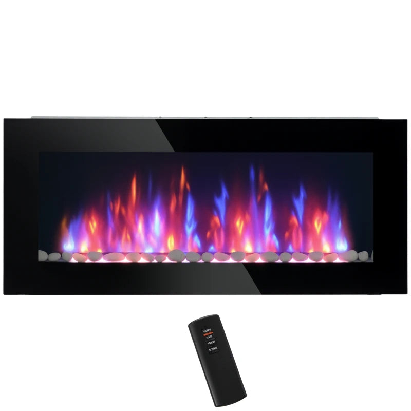 Wall Mounted Fireplace, 41 Inch Modern Electric Fireplace with Patented LED Flame Effect and 7 Colors, Black
