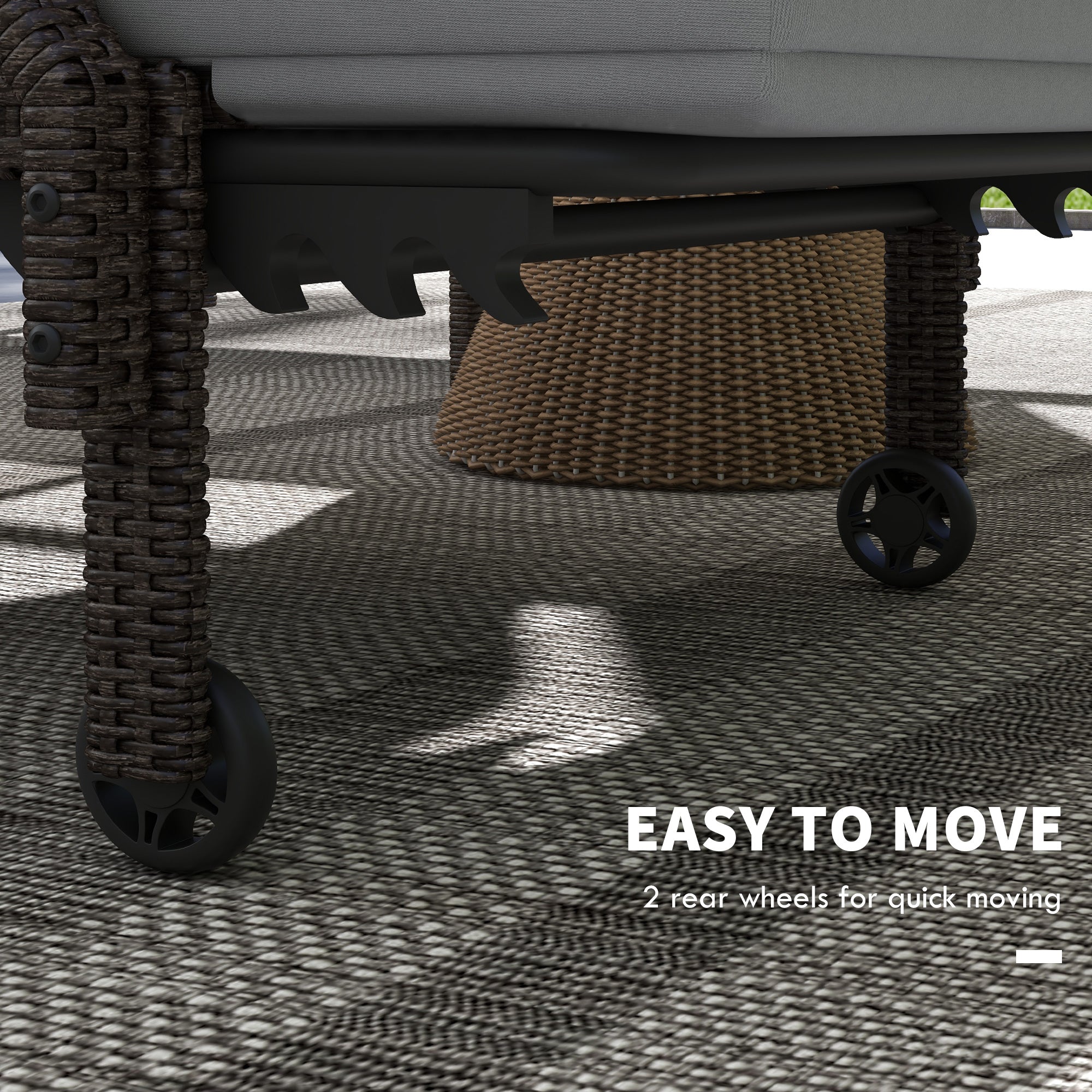 Outsunny 2 Piece Wicker Chaise Lounger PE Rattan Outdoor Lounge Chair Recliner with Adjustable Backrest and 2 Wheels, Grey 