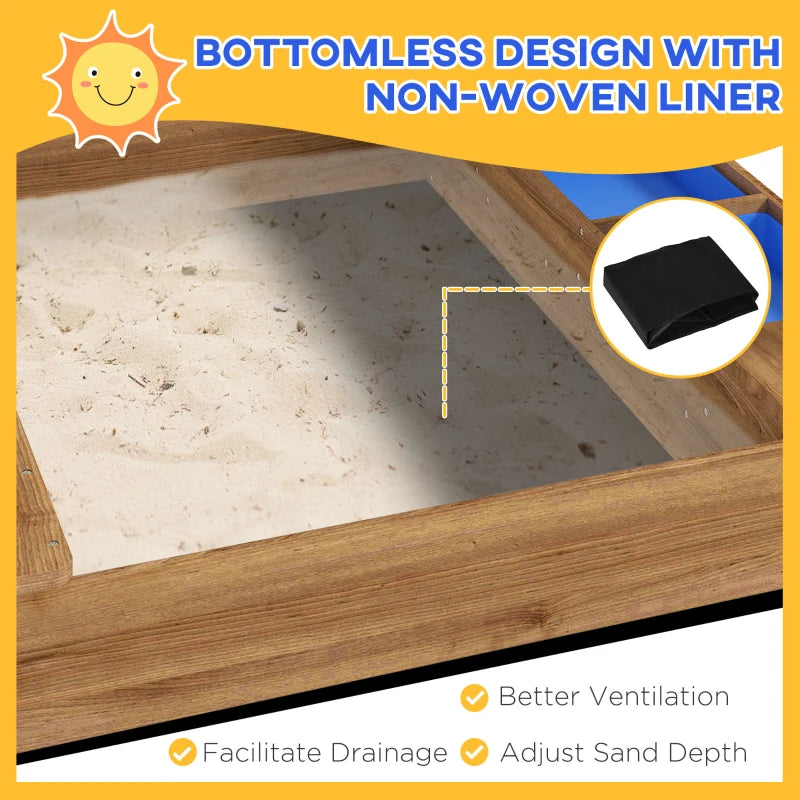 Outdoor Wooden Sandbox with Cover for 3-7 Years Old, Backyard, Brown