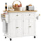 Kitchen Island with Storage, Rolling Trolley Cart with Rubber Wood Top, Spice Rack, Towel Rack, Cream White