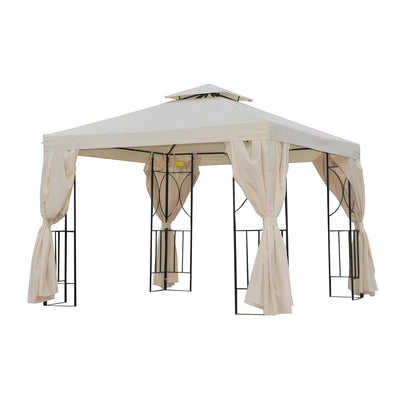 Outsunny 10'x10' Soft-top Patio Gazebo Canopy Shelter Backyard Tent with Double-tier Roof, Pavilion Sidewalls, Cream White 