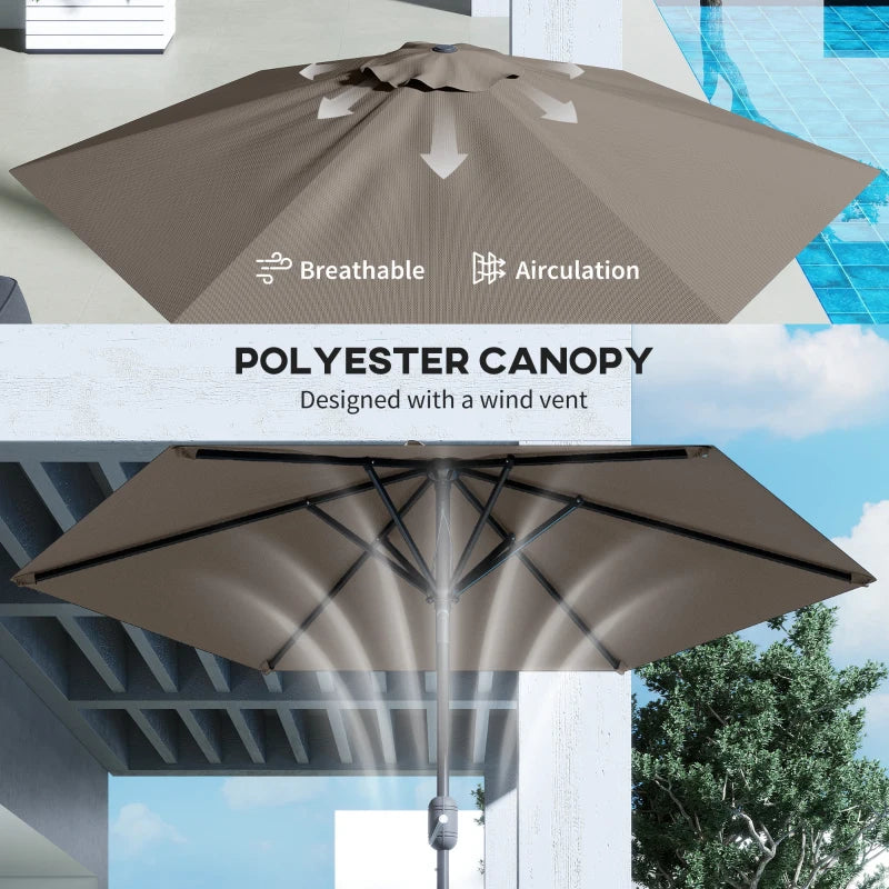 Patio Sun Umbrella, Outdoor Parasol with 6 Ribs, Dark Grey