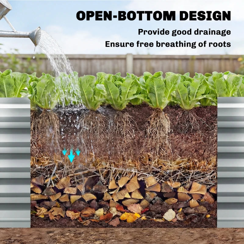 8 x 1.3 x 1.5ft Galvanized Raised Garden Bed, Reinforced Outdoor Planter Box with Open Bottom, Silver