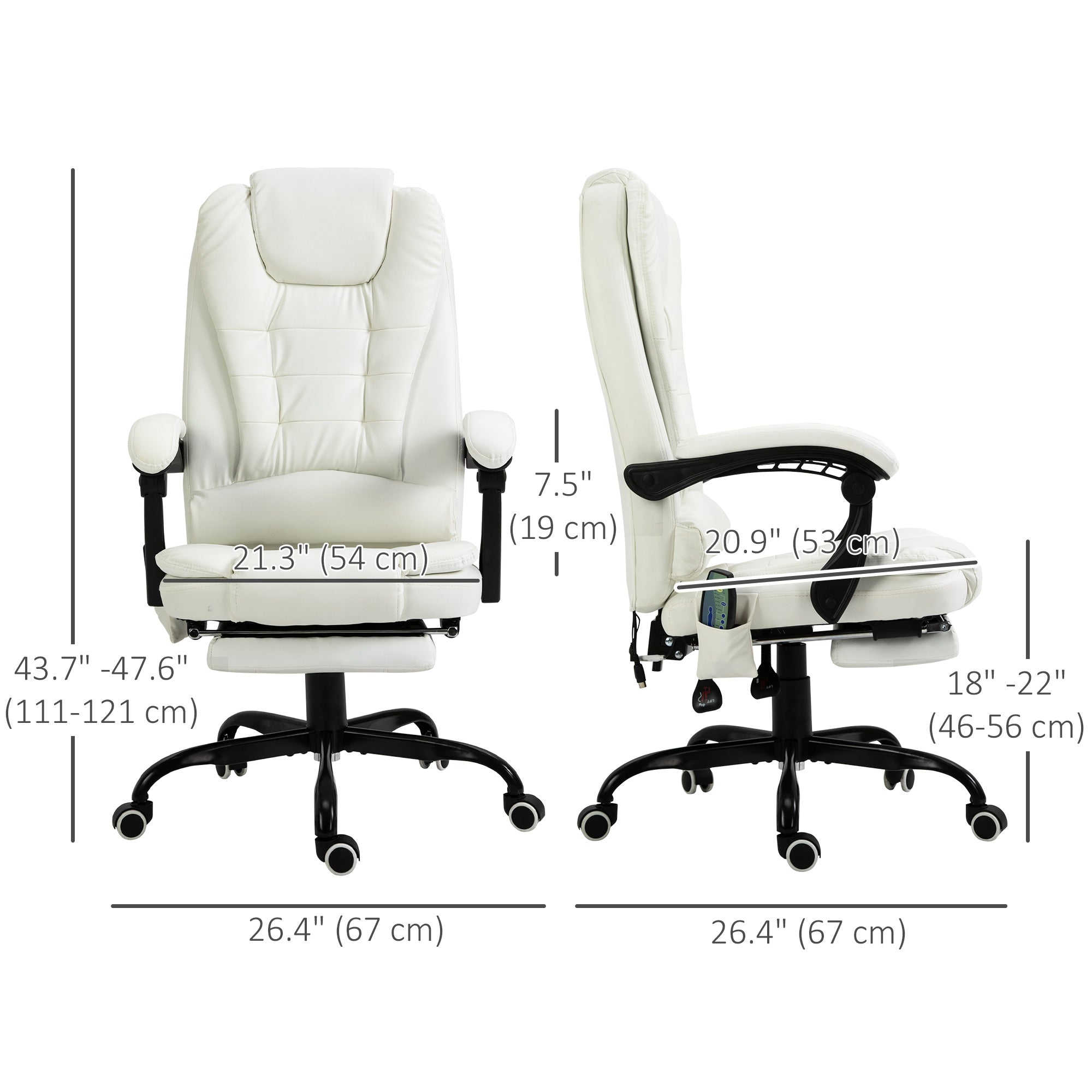 Vinsetto Ergonomic Reclining Office Chair with 7-Point Vibrating Massage, Footrest, Height Adjustable Swivel Executive Chair  White 