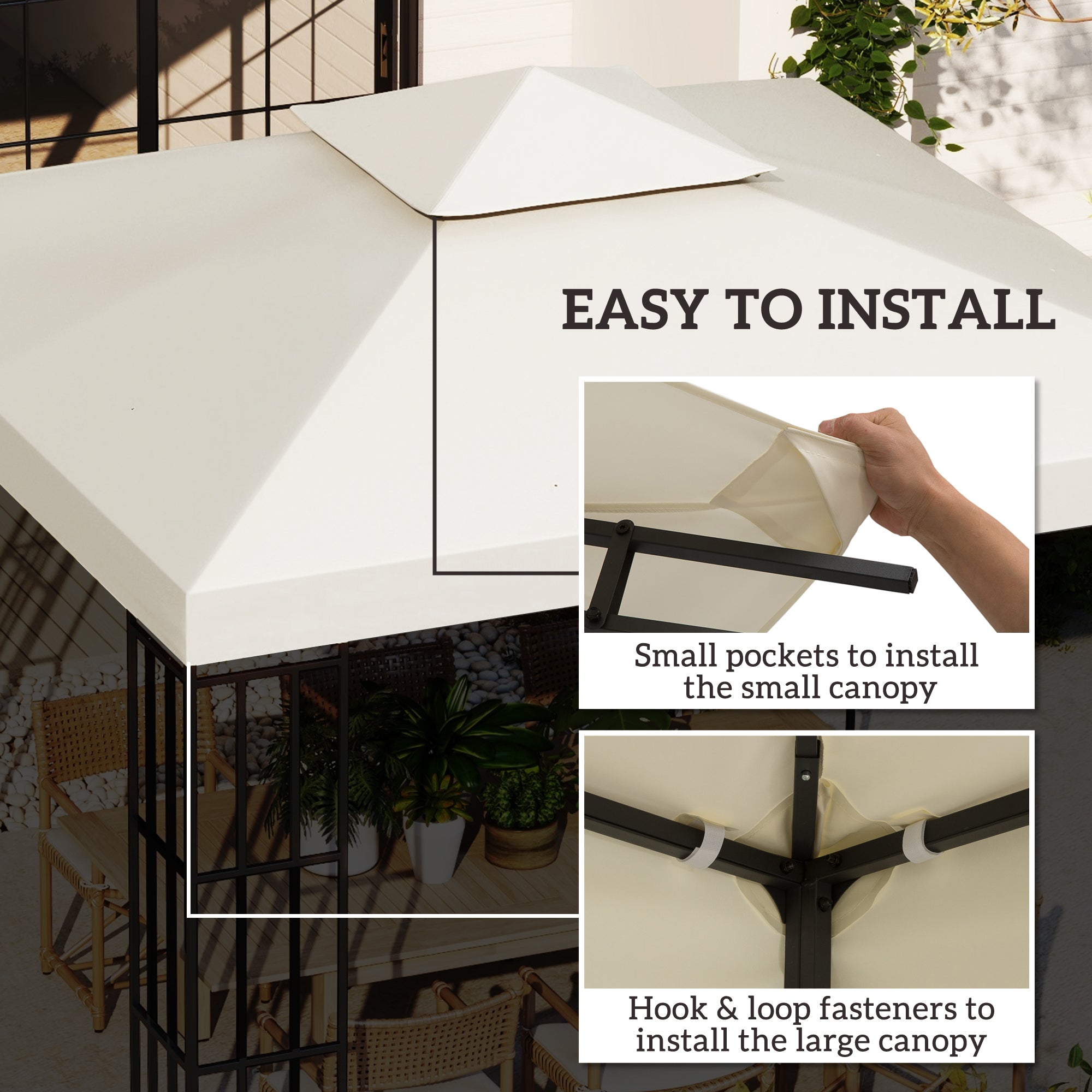 Outsunny Gazebo Refresh: 98" Square Canopy Replacement Top, Cream White Outdoor Garden Sun Shade, 2-Tier UV Cover 