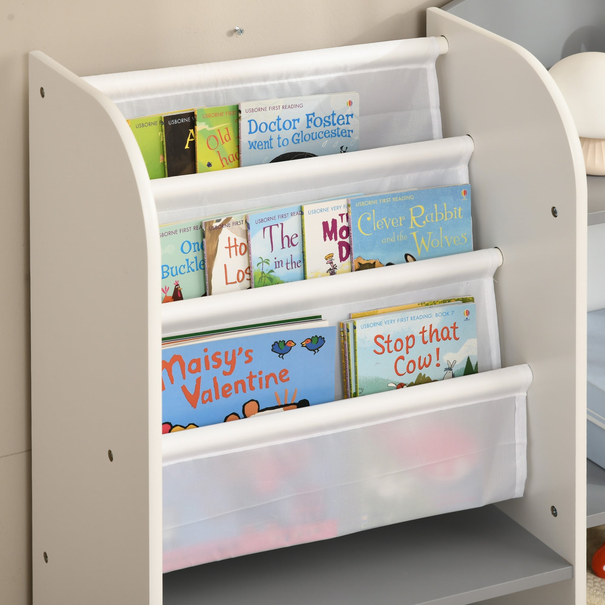Qaba Kids Toy Storage Organizer Shelf Children Bookshelf for Bedroom Playroom Nursery Grey 