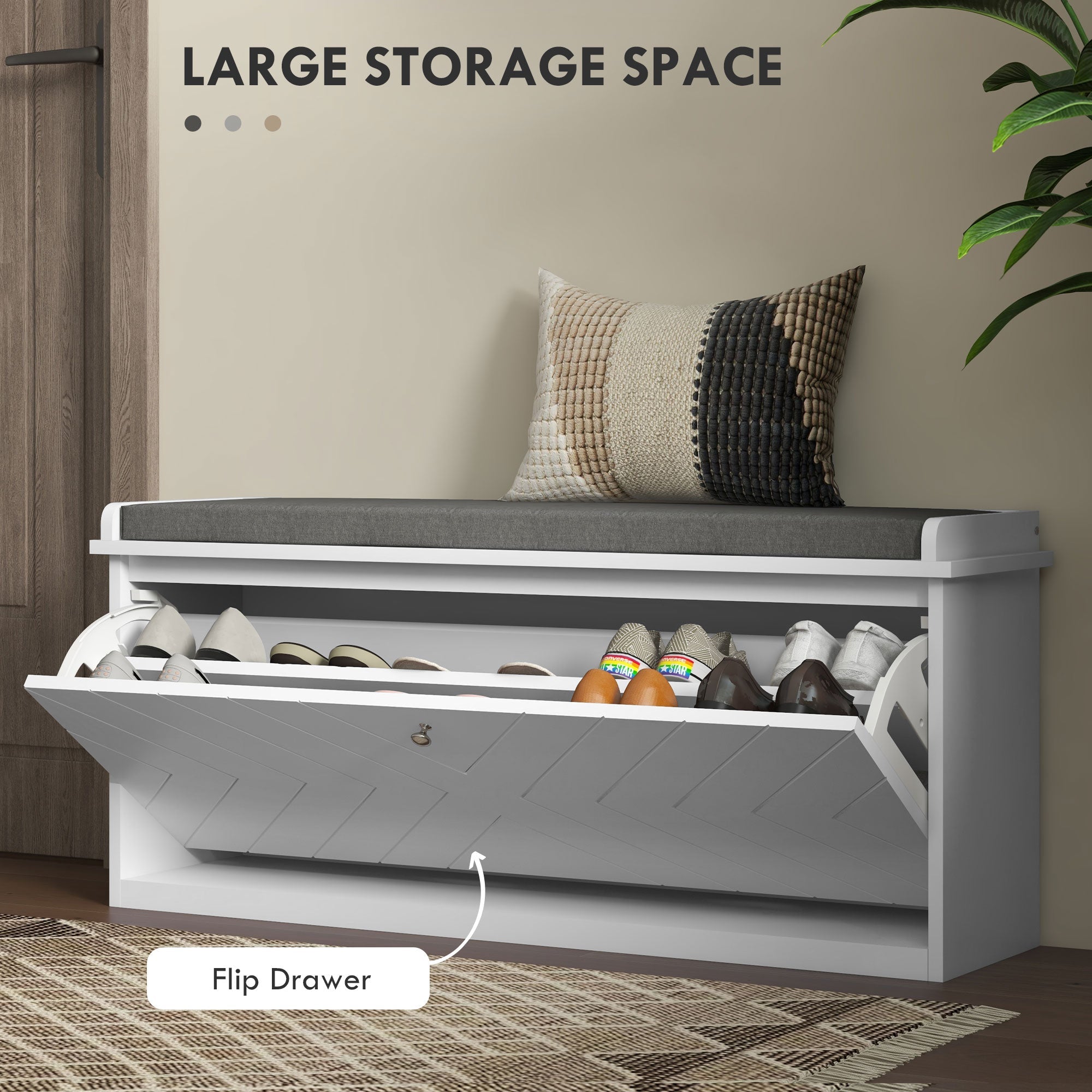 HOMCOM Shoe Storage with Seat, Upholstered Hallway Bench, Shoe Bench with Flip Drawer, Adjustable Shelf for 10 Pairs of Shoes 