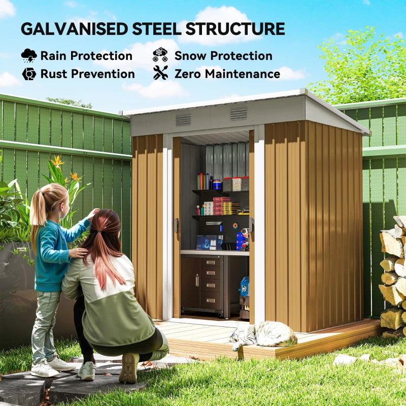 6' x 4' Outdoor Storage Shed, Metal Garden Shed with Lockable Sliding Doors and Vents, Yellow