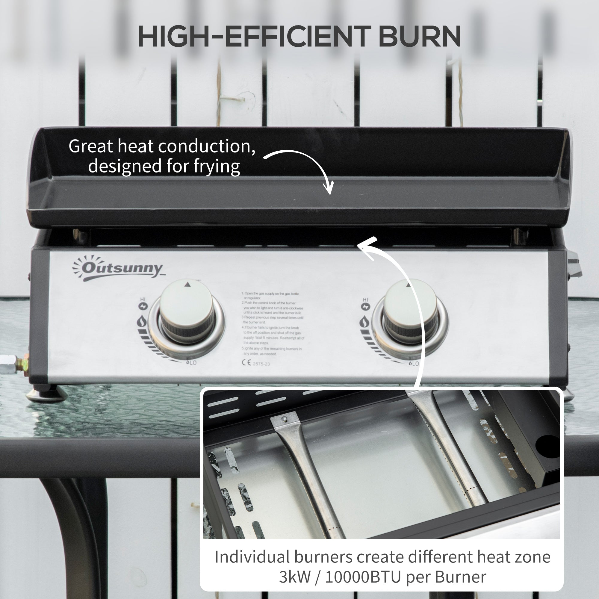 Outsunny 2 Burner Liquefied Gas Grill, Portable Tabletop BBQ Grill, for Camping, Picnic, Silver 