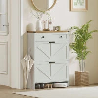 Narrow Shoe Storage Cabinet, Farmhouse Shoe Cabinet with 2 Flip Drawers, 1 Drawer, 12 Pairs for Entryway, White