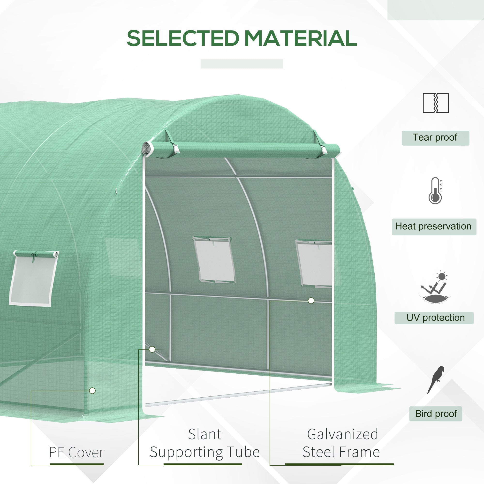 Outsunny 10' x 10' x 6.5' Walk-in Tunnel Greenhouse with High-Quality Transparent PE Cover, Zipper Doors, & Windows 