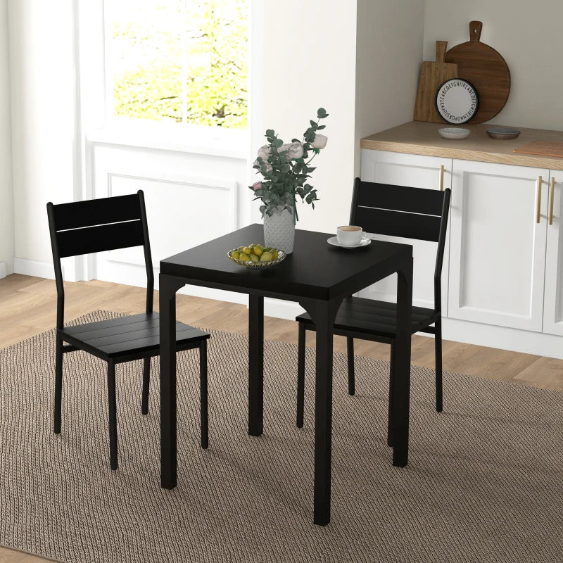 Dining Table Set for 2, 3 Piece Kitchen Table and Chairs with Metal Legs for Small Spaces, Black