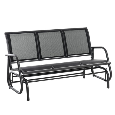Outsunny 3-Seat Patio Glider Rocking Chair Outdoor Garden Rocker Steel Frame Black Comfortable 