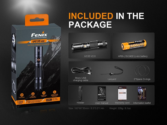 Fenix UC35 V2.0 1000 lumen USB rechargeable flashlight