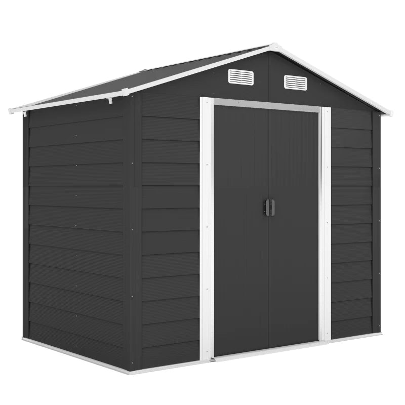 7.7' x 6.5' Outdoor Metal Garden Shed House Hut Gardening Tool Storage with Ventilation, Dark Grey