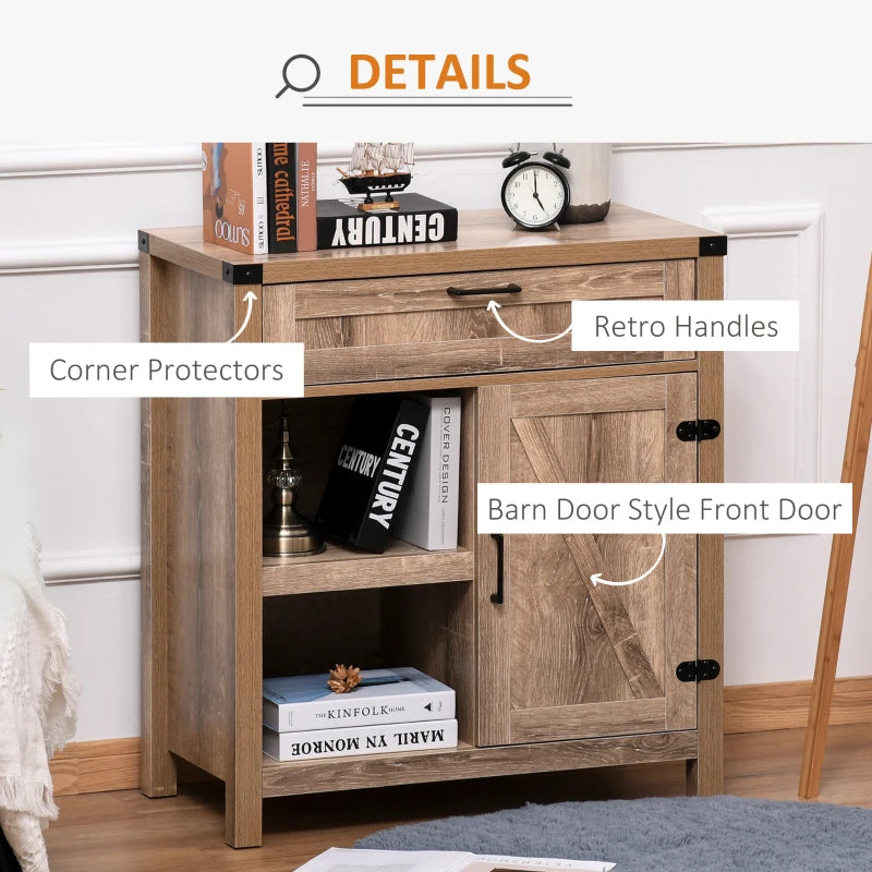 Rustic Barn Door Storage Cabinet Modern Farmhouse Buffet Sideboard for Kitchen and Dining Room, Light Oak