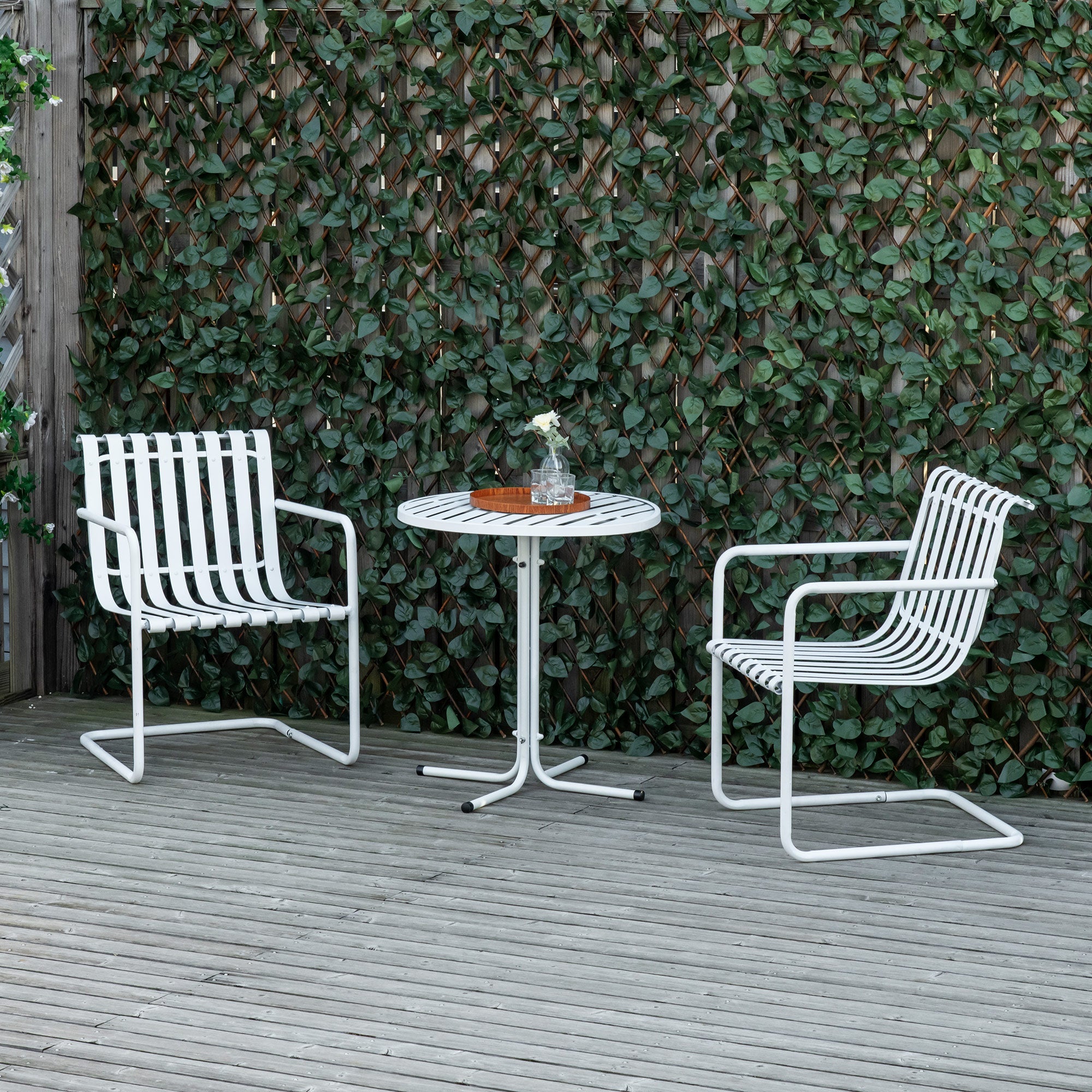 Outsunny 3pc Patio Bistro Set Outdoor Furniture with Chairs Round Table for Yard Porch Poolside Balcony White 
