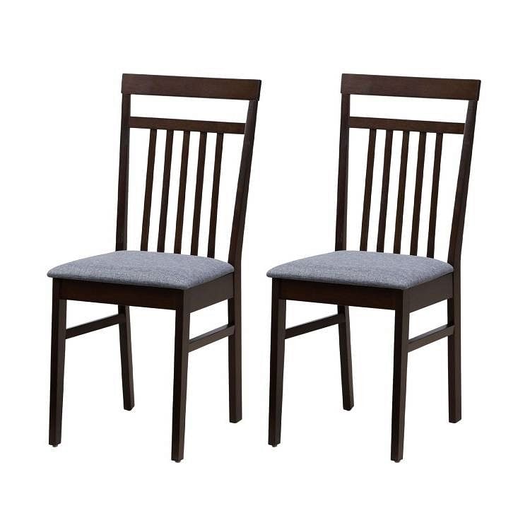 Set of 2 - Classic Sturdy Wood Dining Chair with Grey Upholstered Seat Cushion - Free Shipping