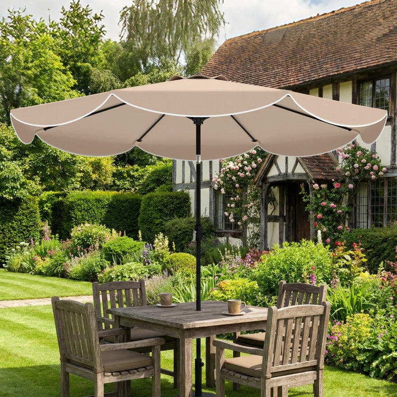 9' x 9' Round Market Umbrella with Valance, Patio Umbrella with Tilt and Crank, for Garden, Deck, Poolside, Khaki